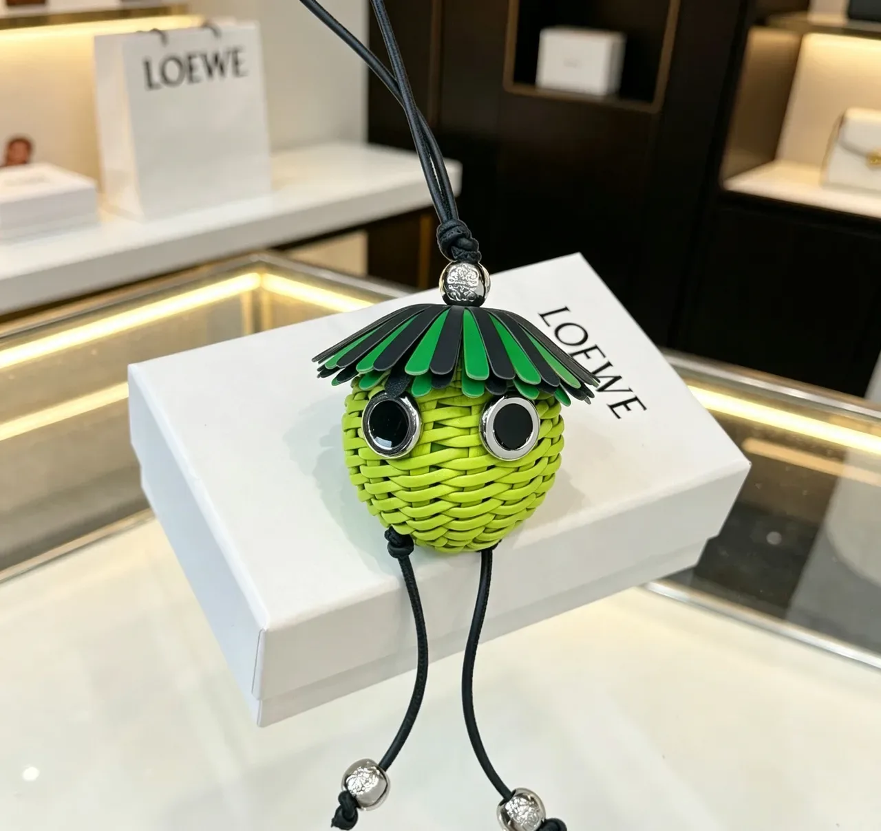 Loewe Green Black Woven Lime Sphere Fringed Cap Handbag 8
