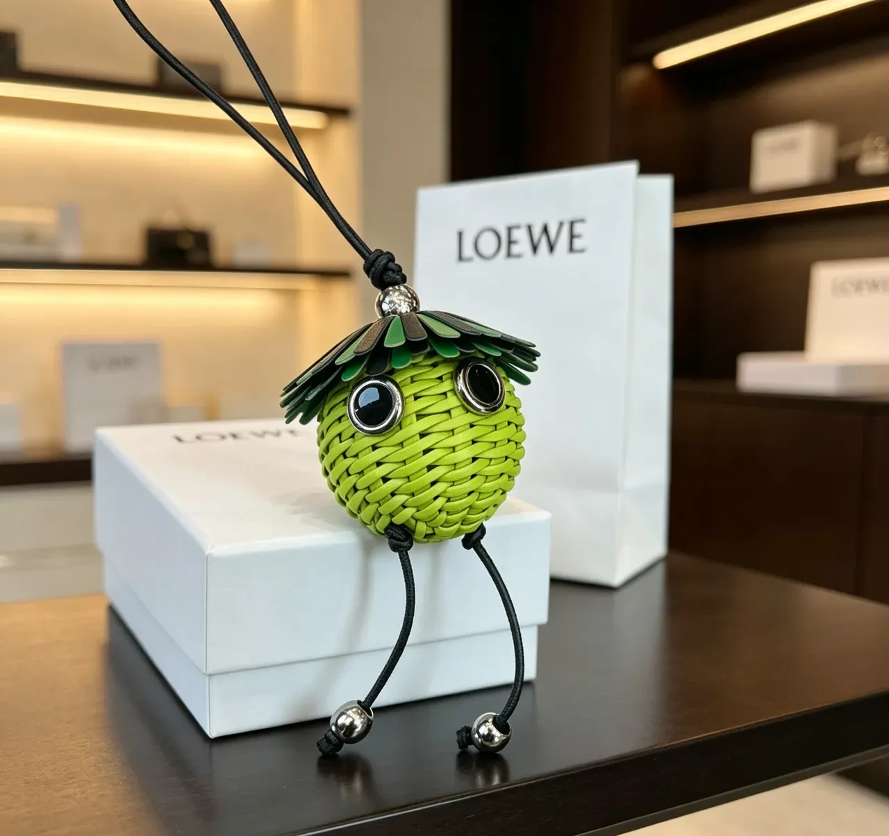 Loewe Green Black Woven Lime Sphere Fringed Cap Handbag 9