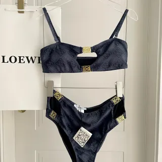 Loewe Navy Gold Monogrammed Nylon Anagram Hardware Swimwear