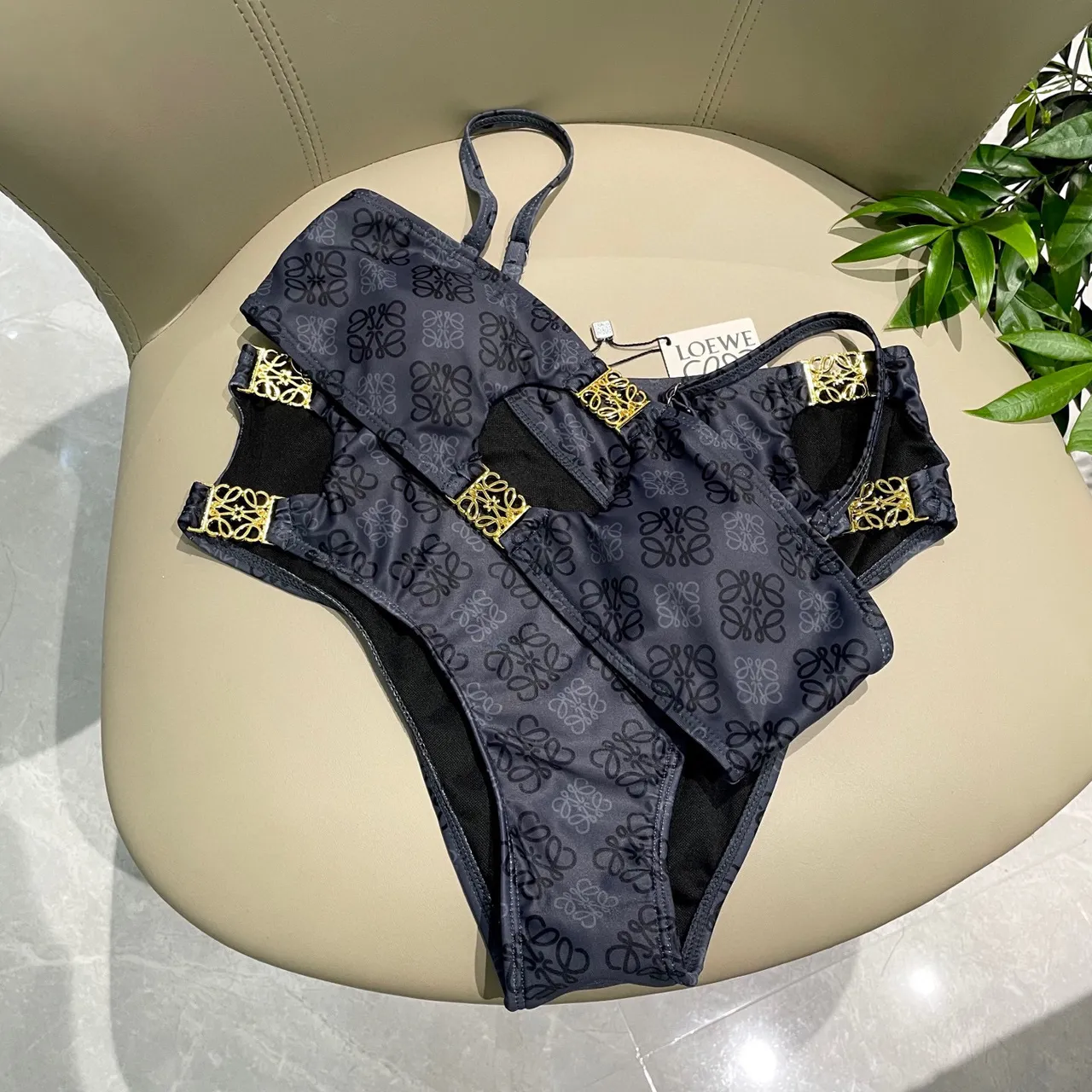 Loewe Navy Gold Monogrammed Nylon Anagram Hardware Swimwear 2