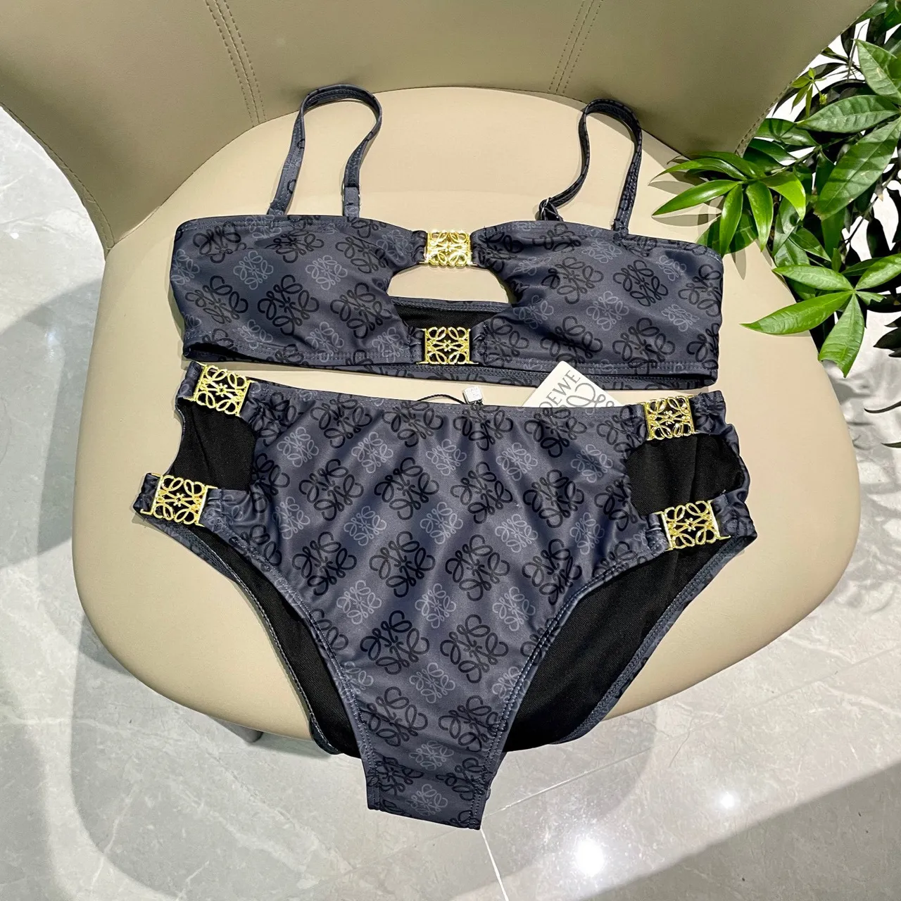 Loewe Navy Gold Monogrammed Nylon Anagram Hardware Swimwear 3