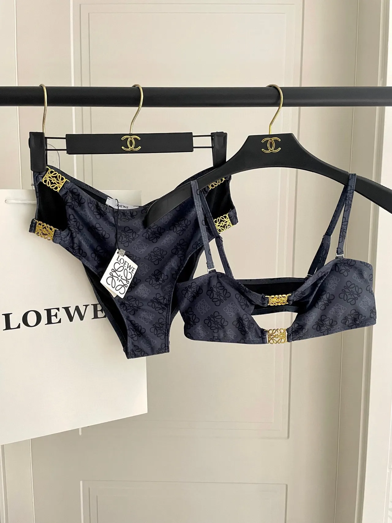 Loewe Navy Gold Monogrammed Nylon Anagram Hardware Swimwear 7