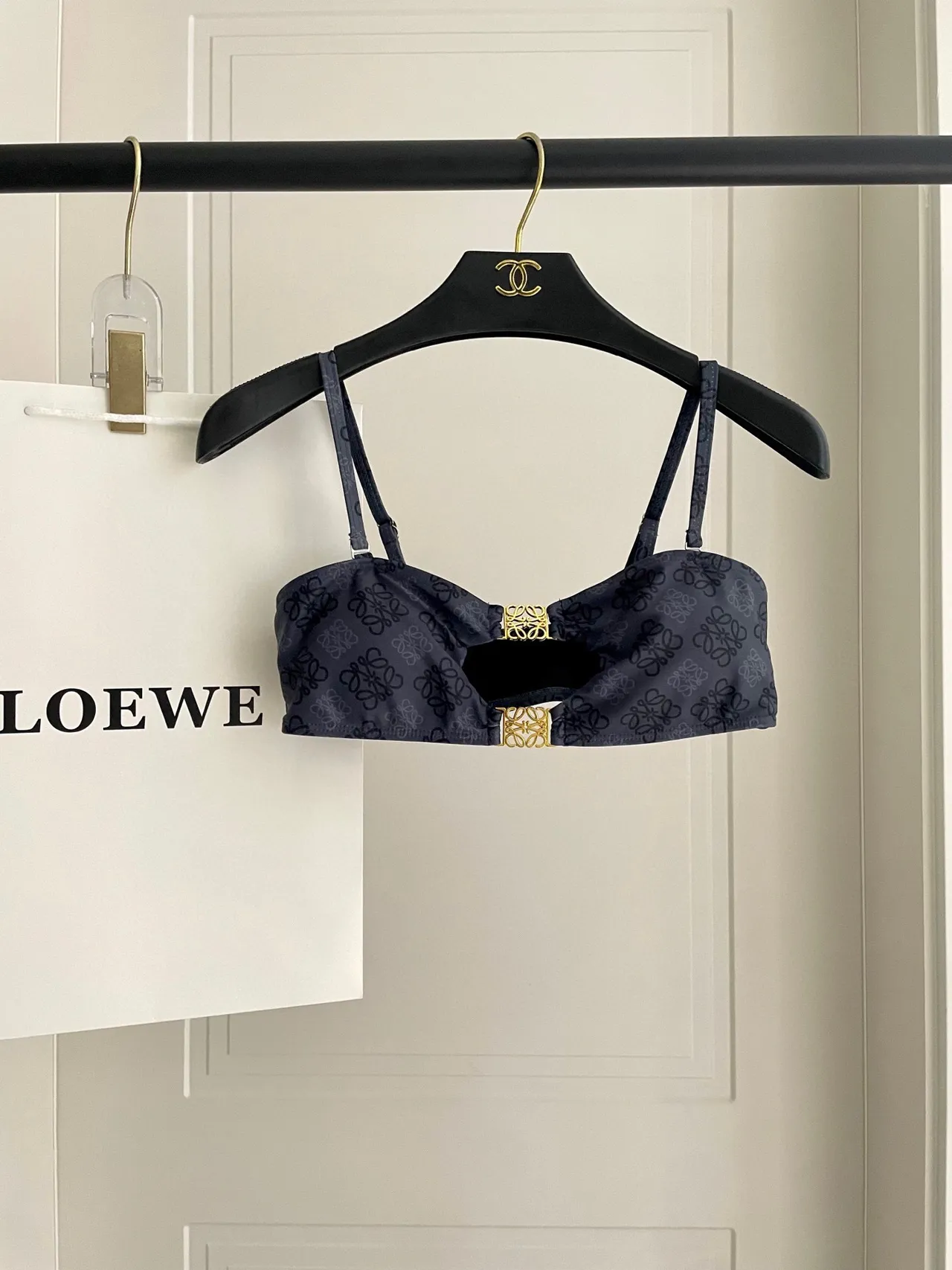 Loewe Navy Gold Monogrammed Nylon Anagram Hardware Swimwear 9