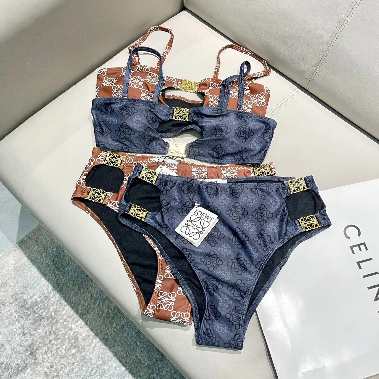 Loewe Navy Gold Monogrammed Nylon Anagram Hardware Swimwear 10