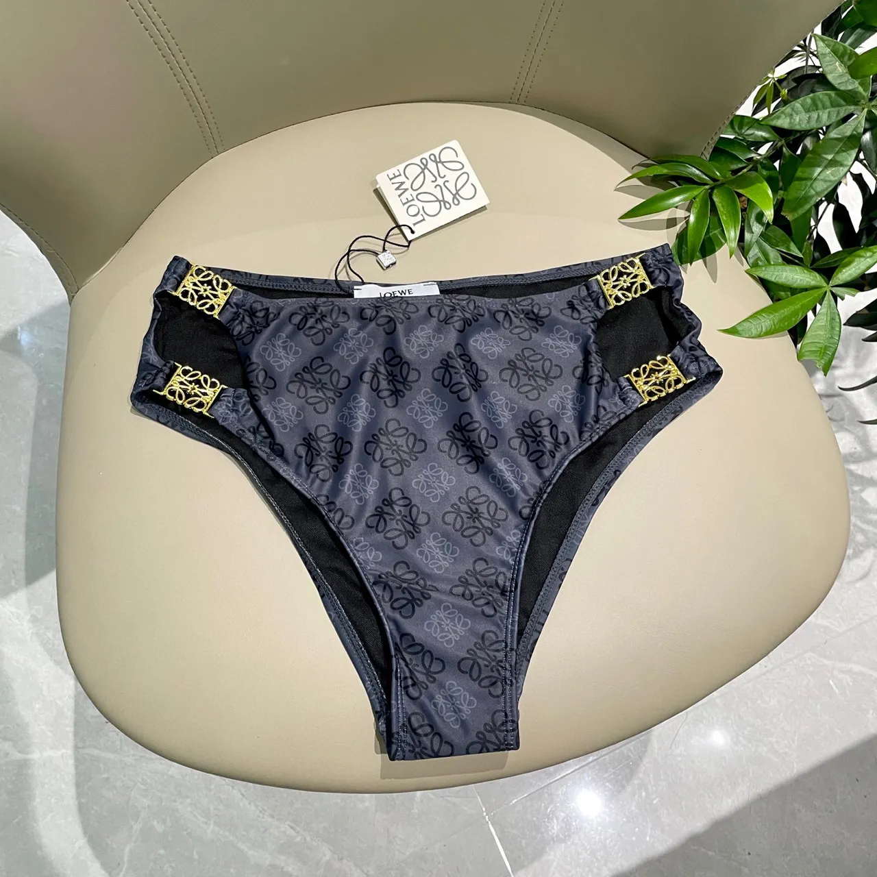 Loewe Navy Gold Monogrammed Nylon Anagram Hardware Swimwear 13