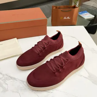 Loewe Suede Knit-Collar Burgundy Lifestyle Sneakers