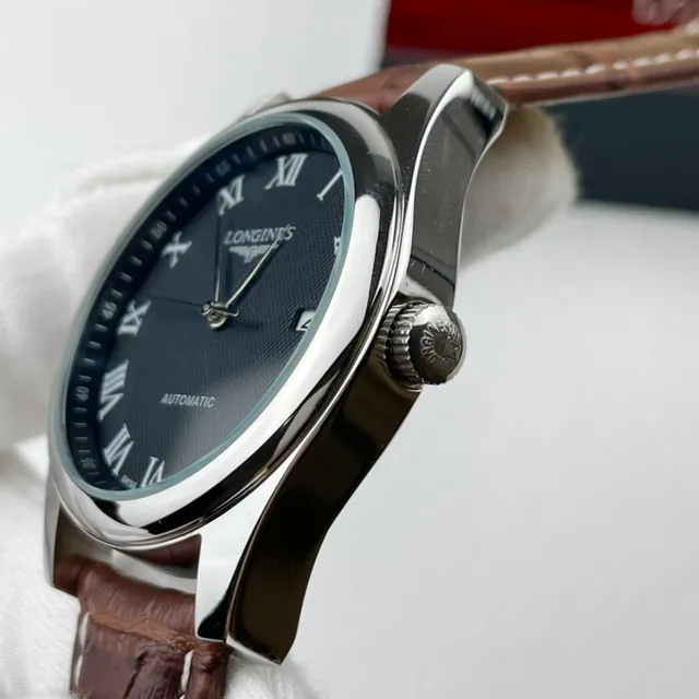 Longines Black Brown Classic Dress Roman Numeral Hour Markers Mechanical Watch 4