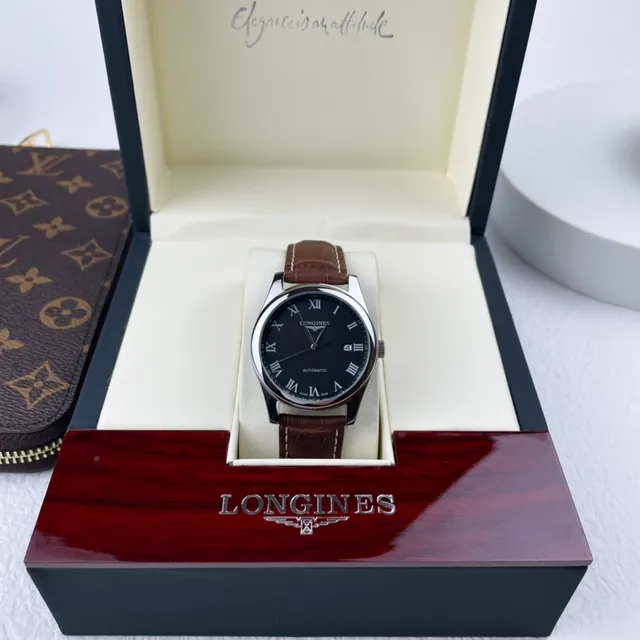 Longines Black Brown Classic Dress Roman Numeral Hour Markers Mechanical Watch 8