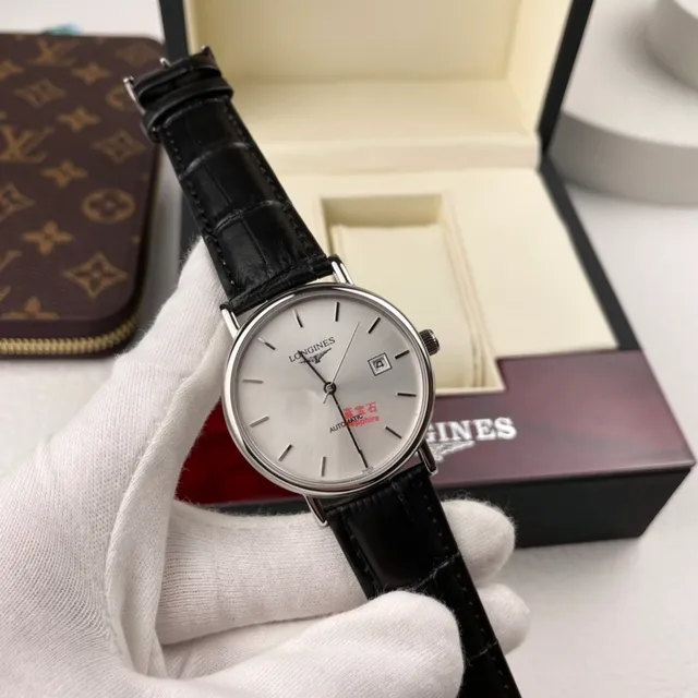 Longines चाँदी काला न्यूनतम केस यांत्रिक घड़ी 5
