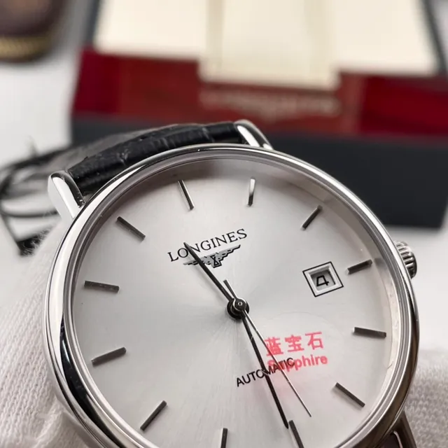 Longines चाँदी काला न्यूनतम केस यांत्रिक घड़ी 6