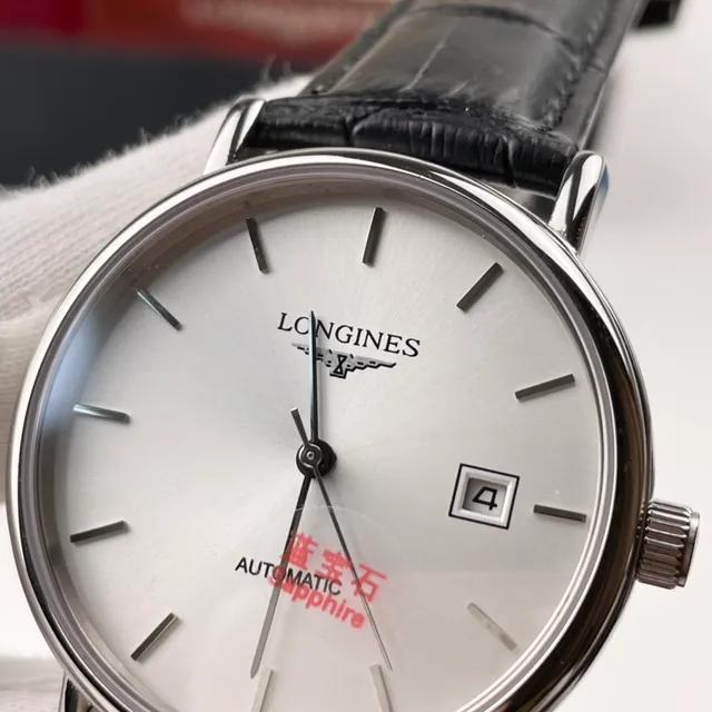 Longines चाँदी काला न्यूनतम केस यांत्रिक घड़ी 7