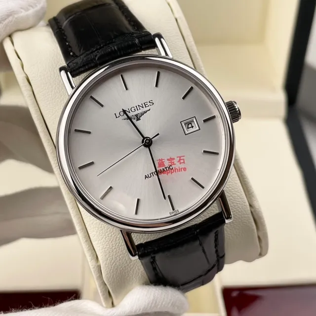 Longines चाँदी काला न्यूनतम केस यांत्रिक घड़ी 8
