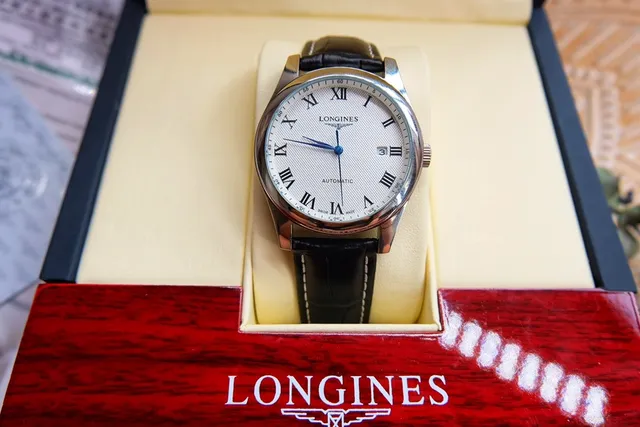 Longines Silver Black Round Stainless Steel Case Guilloché Dial Mechanical Watch 5