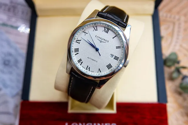 Longines Silver Black Round Stainless Steel Case Guilloché Dial Mechanical Watch 6
