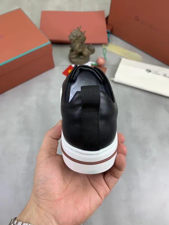 Loro Piana Black White Leather Upper Slip-On Construction Lifestyle Sneakers 3