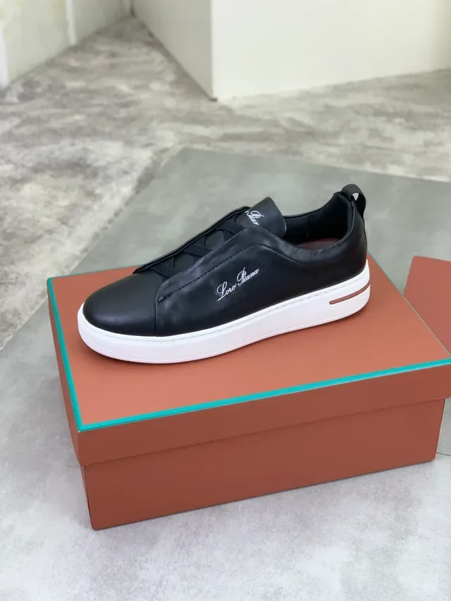 Loro Piana Black White Leather Upper Slip-On Construction Lifestyle Sneakers 4