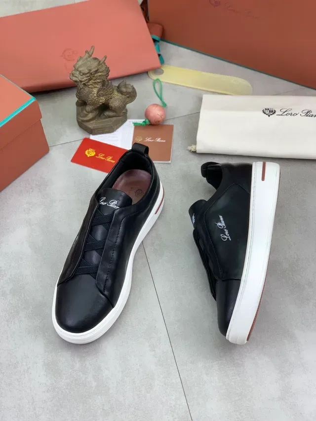 Loro Piana Black White Leather Upper Slip-On Construction Lifestyle Sneakers 5