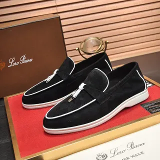 Loro Piana Black White Suede Piping Loafer