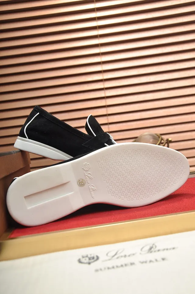 Loro Piana Mocassin Noir et Blanc en Daim avec piping 4