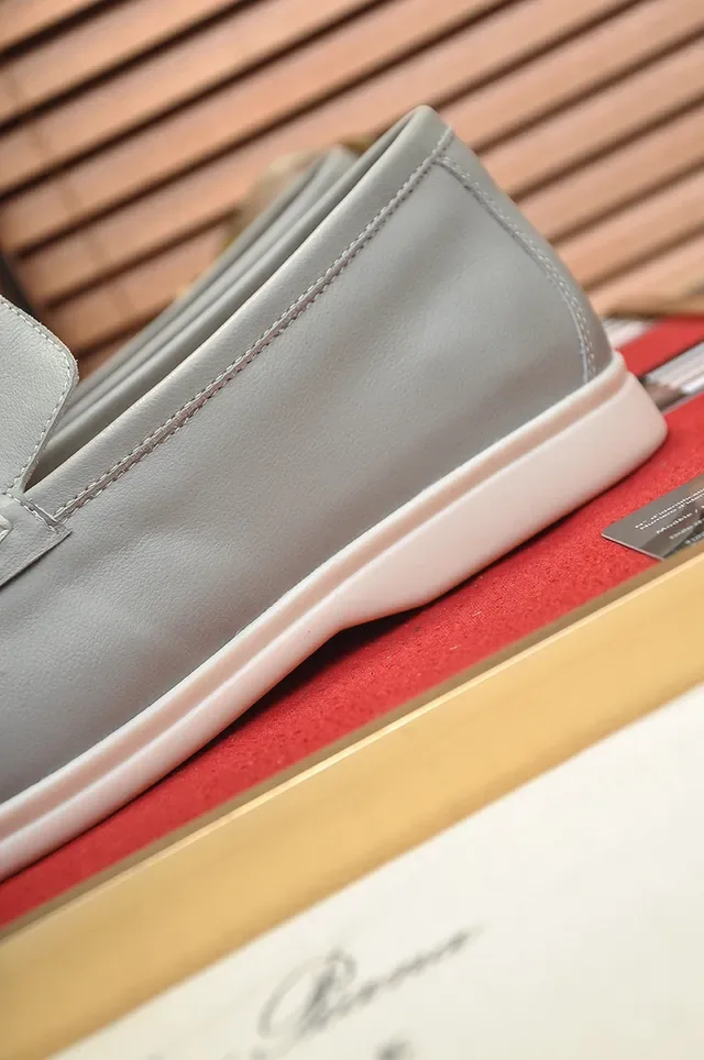 Loro Piana Gray White Moc-Toe Stitching Penny Style Loafer 2