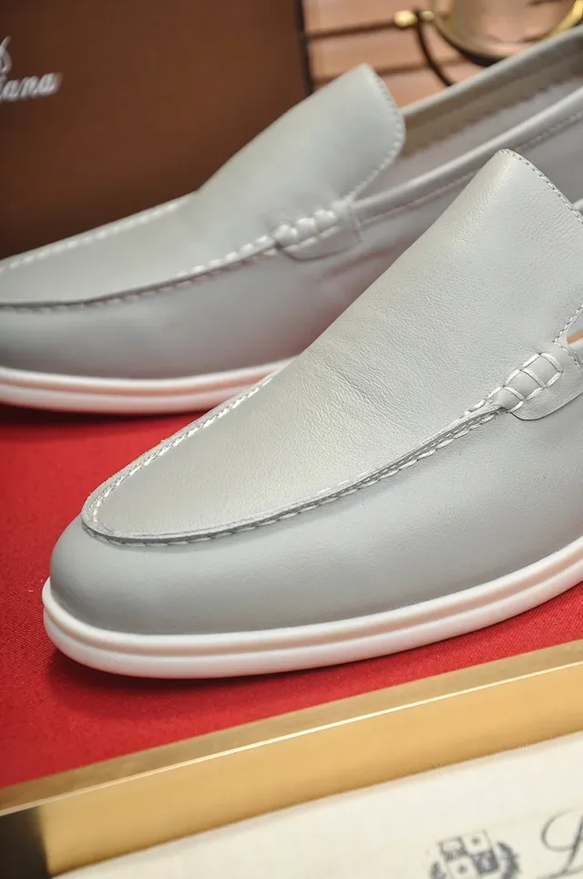 Loro Piana Gray White Moc-Toe Stitching Penny Style Loafer 3