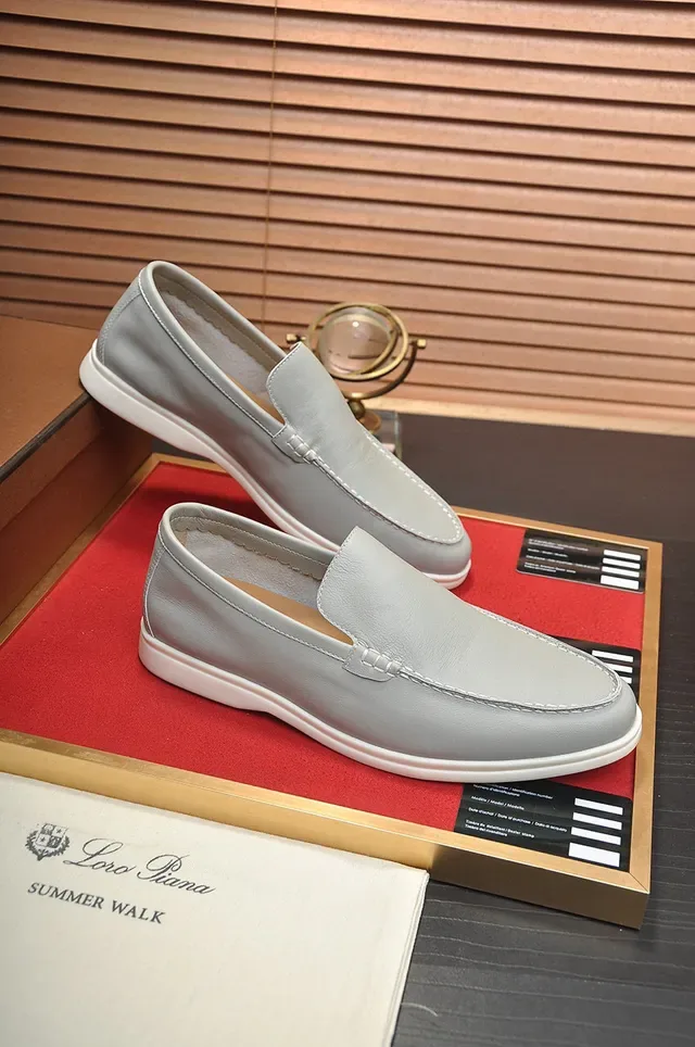 Loro Piana Gray White Moc-Toe Stitching Penny Style Loafer 4
