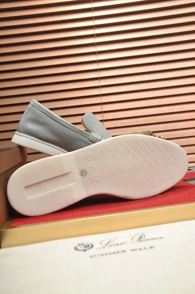 Loro Piana Gray White Moc-Toe Stitching Penny Style Loafer 5