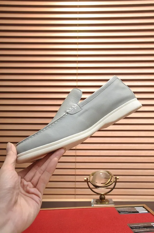Loro Piana Gray White Moc-Toe Stitching Penny Style Loafer 6
