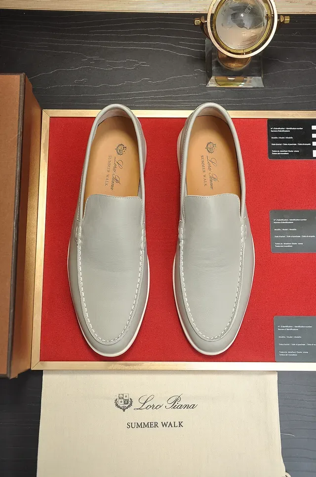 Loro Piana Gray White Moc-Toe Stitching Penny Style Loafer 7