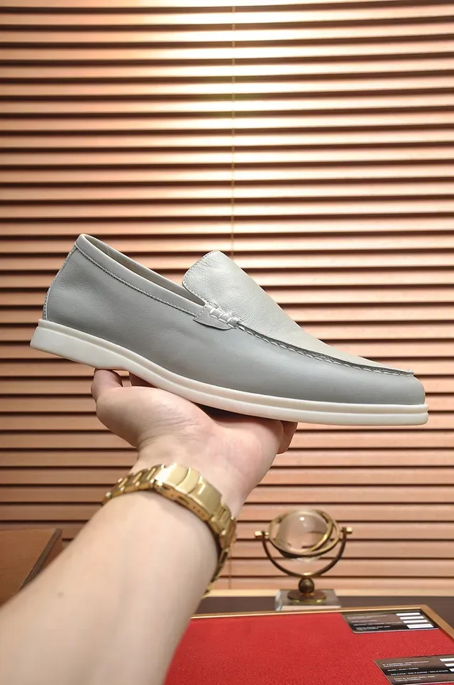 Loro Piana Gray White Moc-Toe Stitching Penny Style Loafer 8