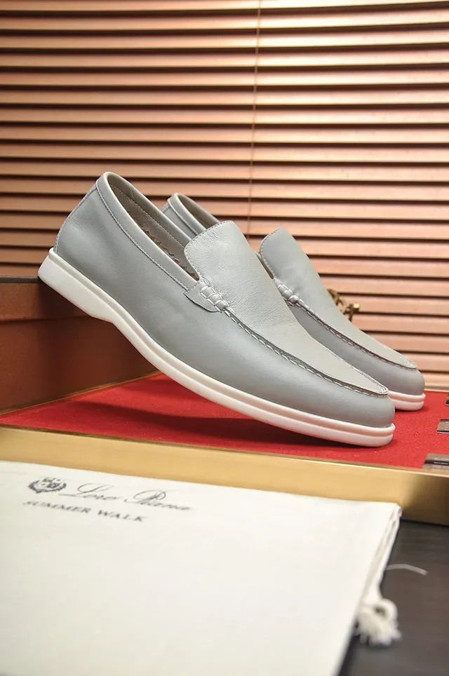 Loro Piana Gray White Moc-Toe Stitching Penny Style Loafer 9