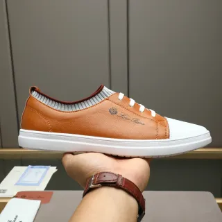 Loro Piana Leather and Knit Low-Top Lifestyle Sneaker