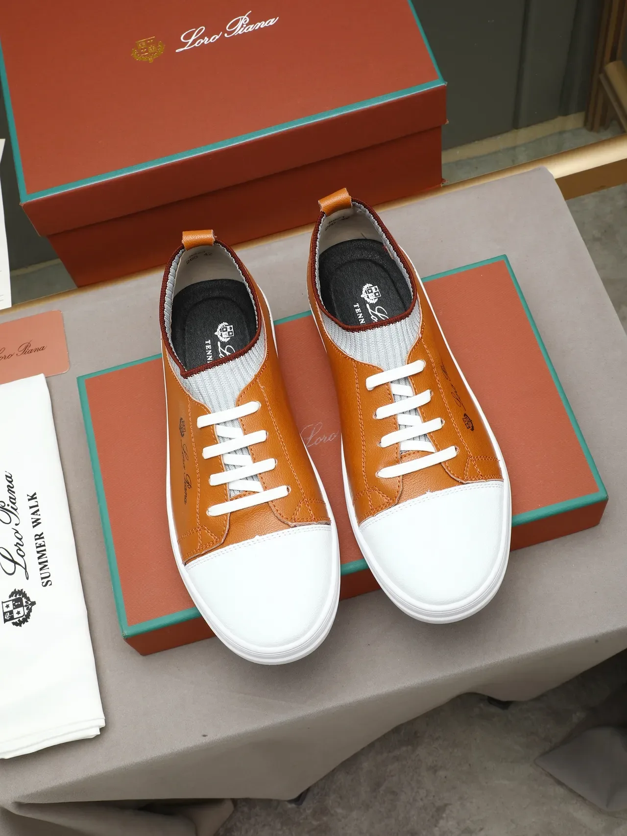 Loro Piana Leather and Knit Low-Top Lifestyle Sneaker 2