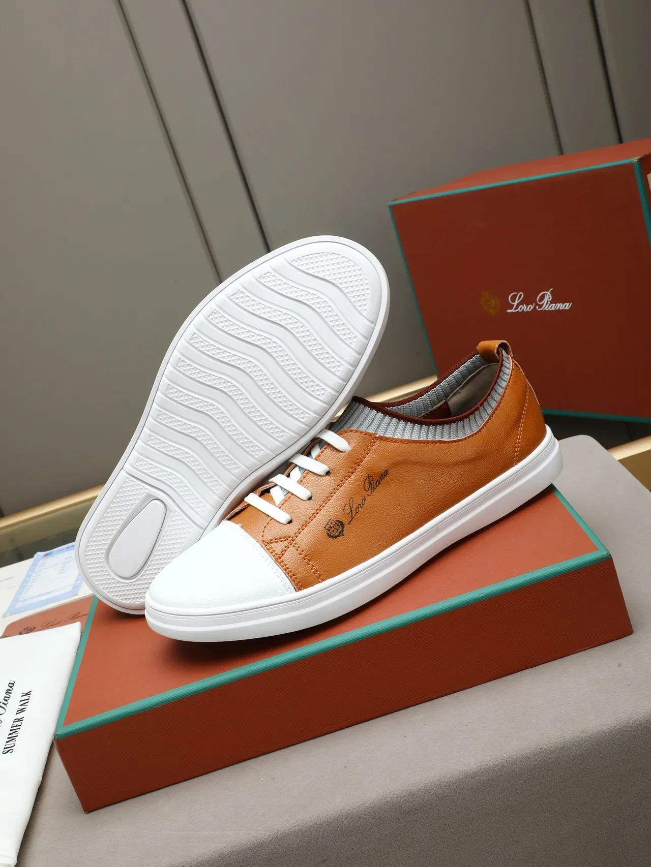 Loro Piana Leather and Knit Low-Top Lifestyle Sneaker 4