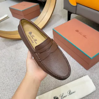 Loro Piana LP DOTS WALK Brown Pebbled Leather Penny Loafer