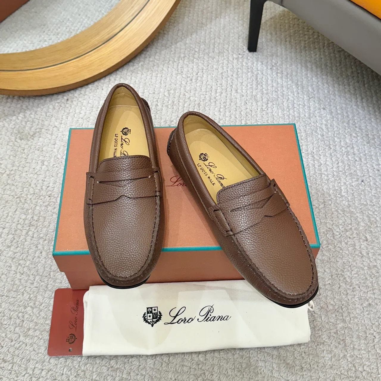 Loro Piana LP DOTS WALK Marron Cuir Pebbled Mocassin 2
