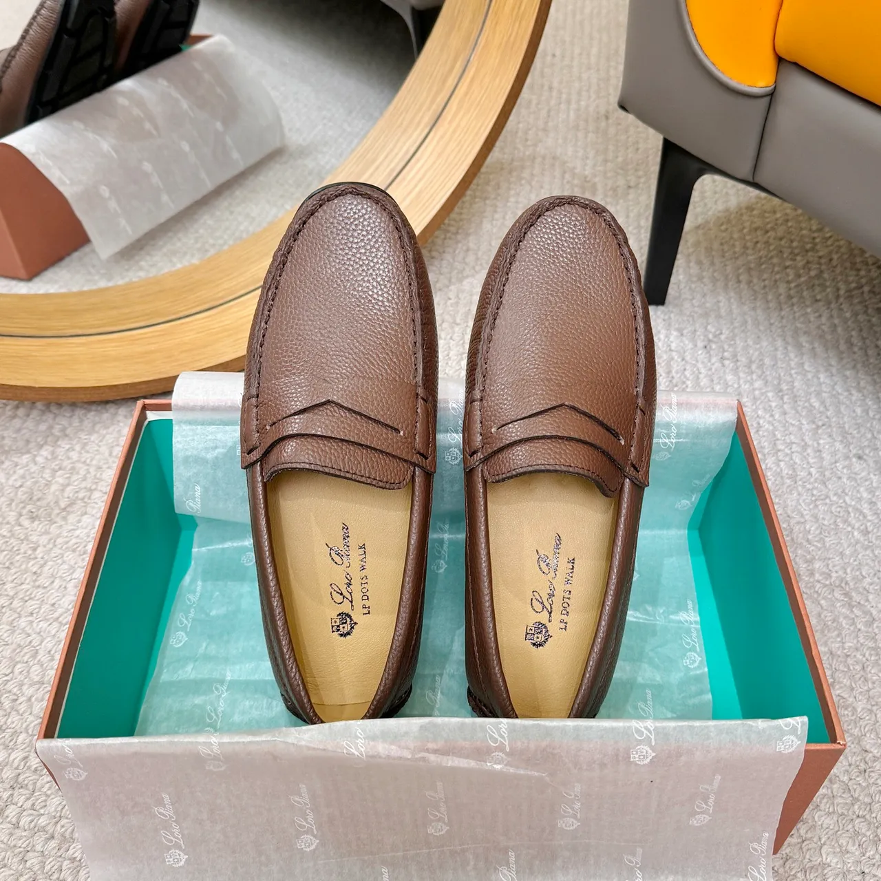 Loro Piana LP DOTS WALK Marron Cuir Pebbled Mocassin 3