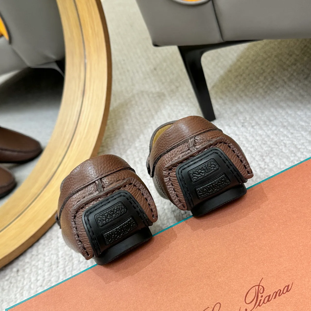 Loro Piana LP DOTS WALK Marron Cuir Pebbled Mocassin 9