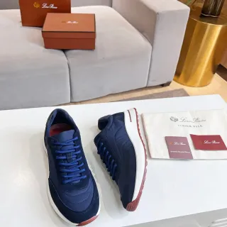 Loro Piana Navy Suede and Nylon Lifestyle Sneakers