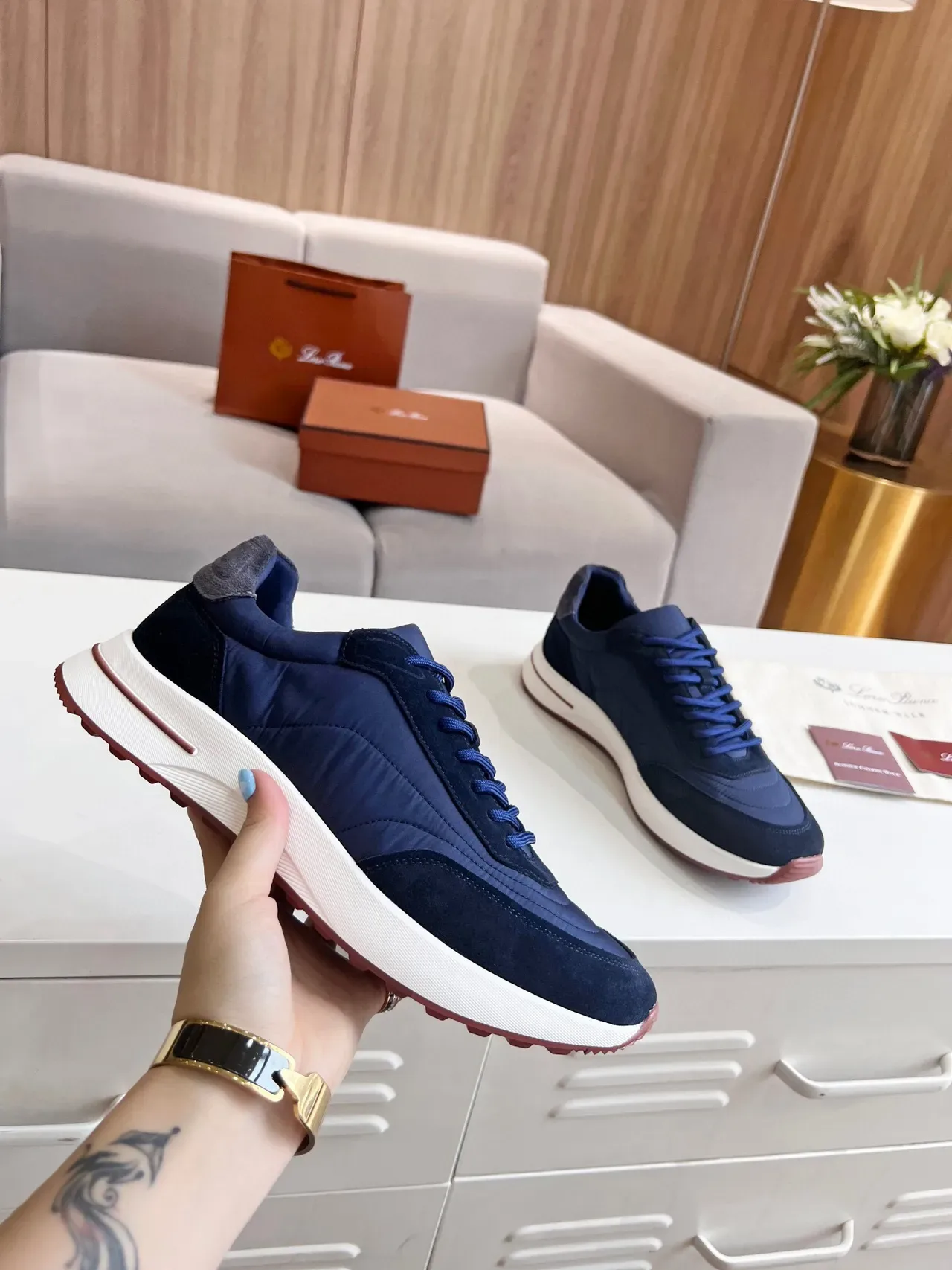 Loro Piana Navy Daim et Nylon Lifestyle Sneakers 2