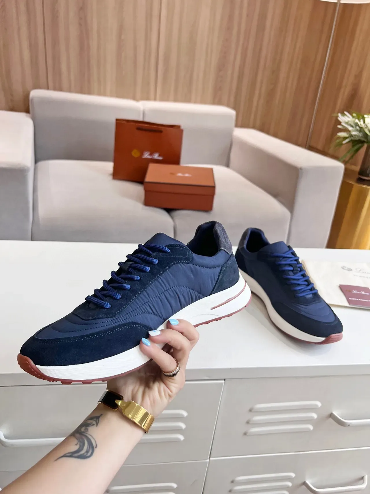 Loro Piana Navy Daim et Nylon Lifestyle Sneakers 3