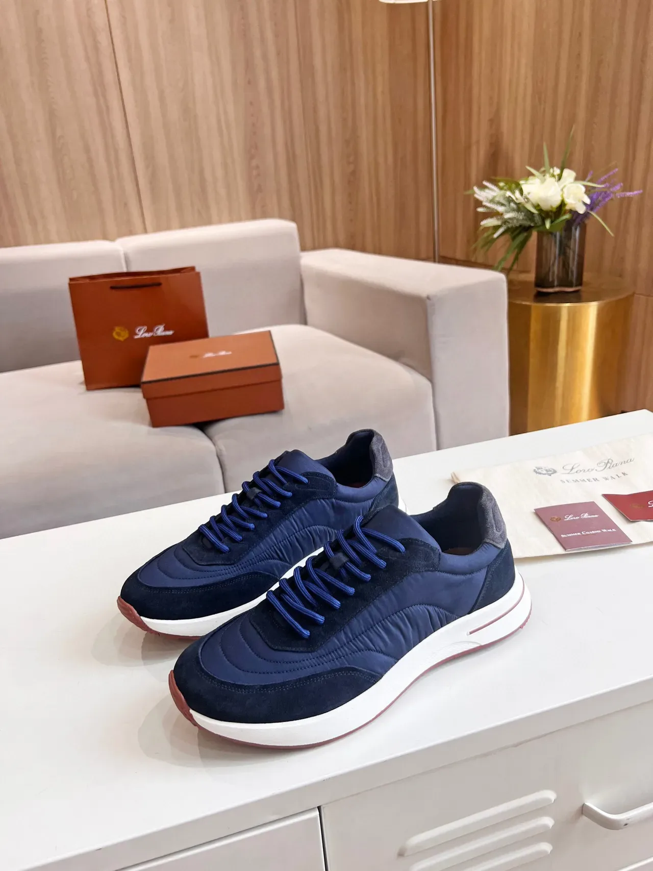 Loro Piana Navy Daim et Nylon Lifestyle Sneakers 4