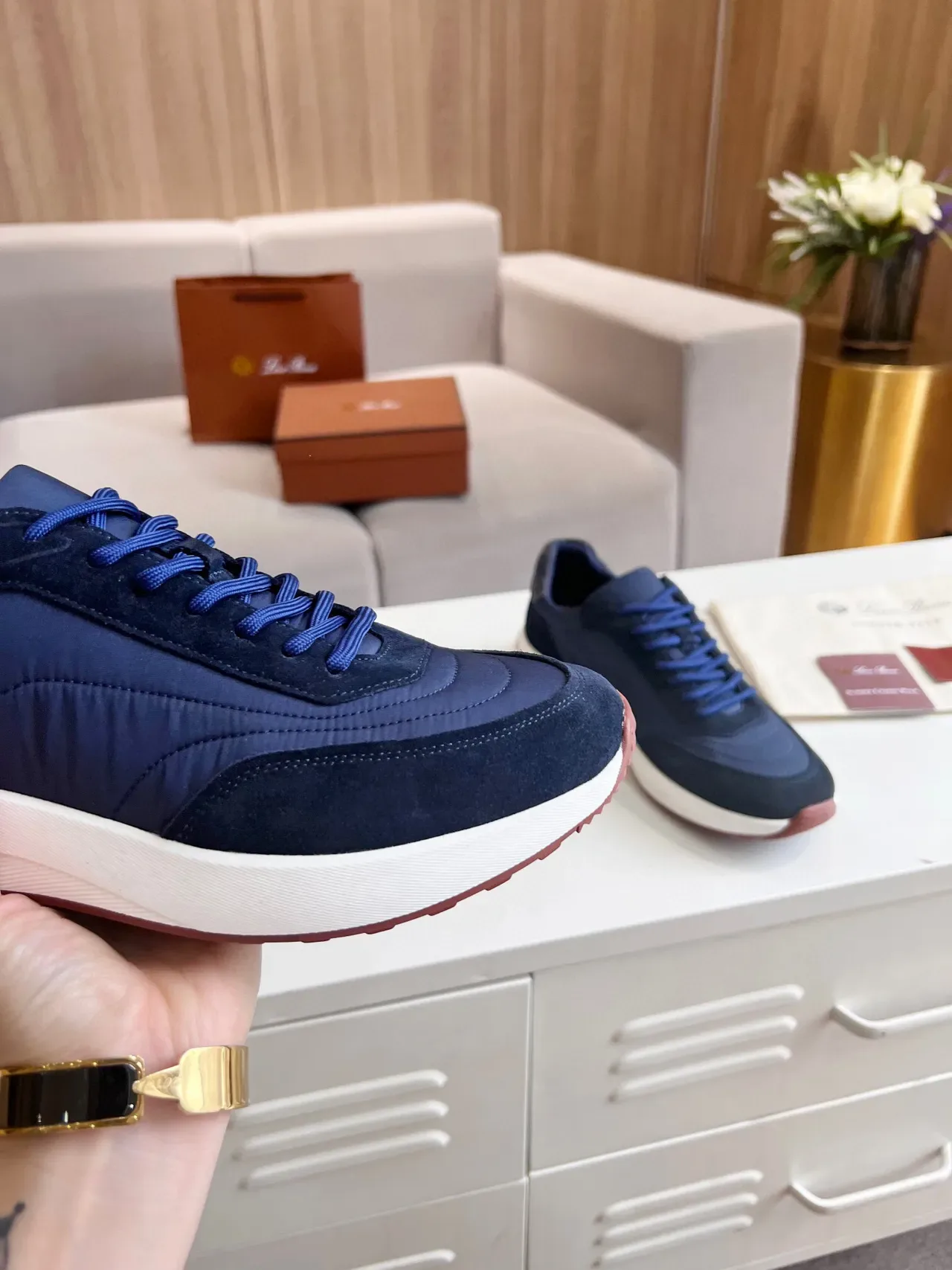 Loro Piana Navy Daim et Nylon Lifestyle Sneakers 6