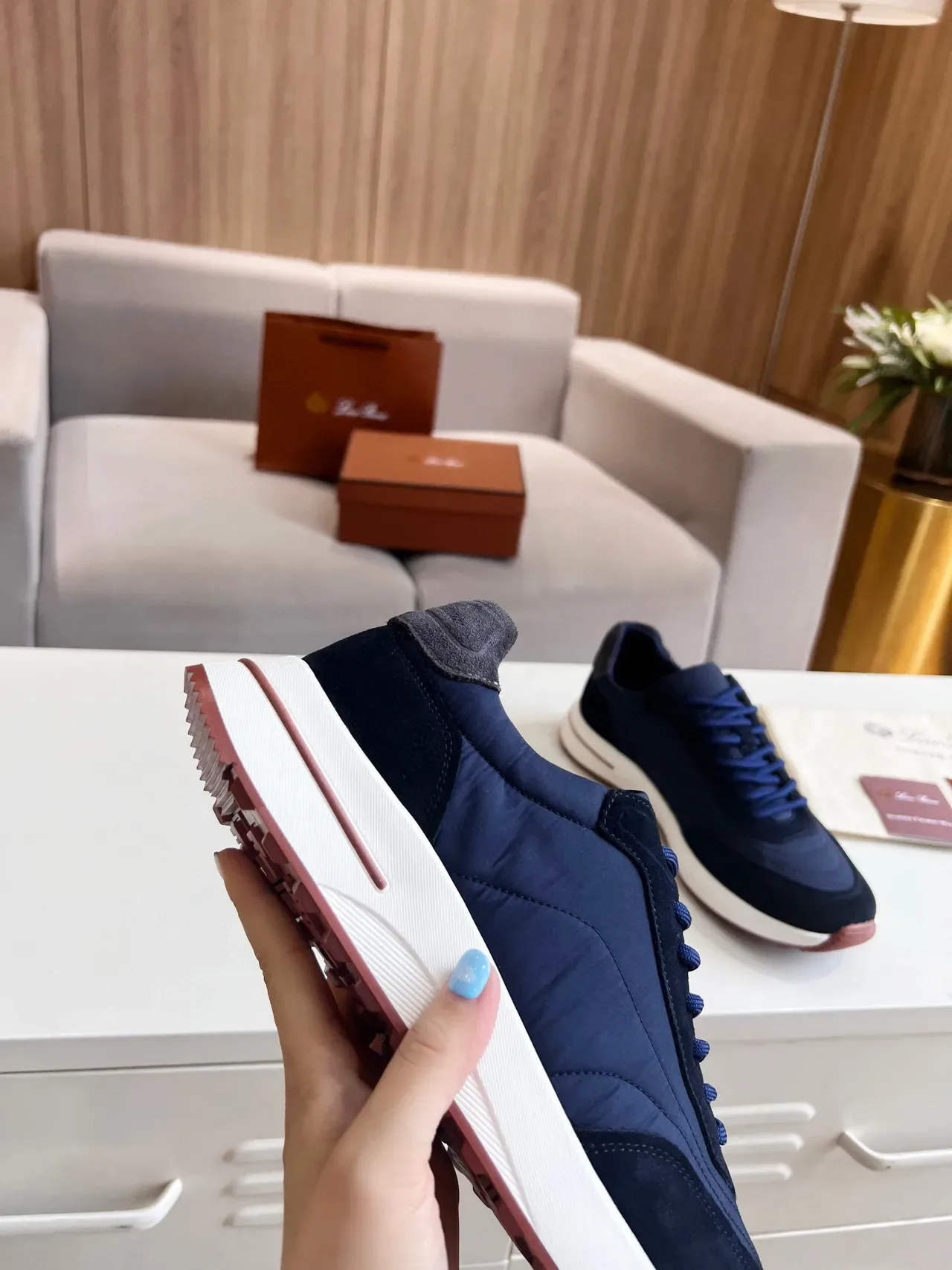 Loro Piana Navy Daim et Nylon Lifestyle Sneakers 7