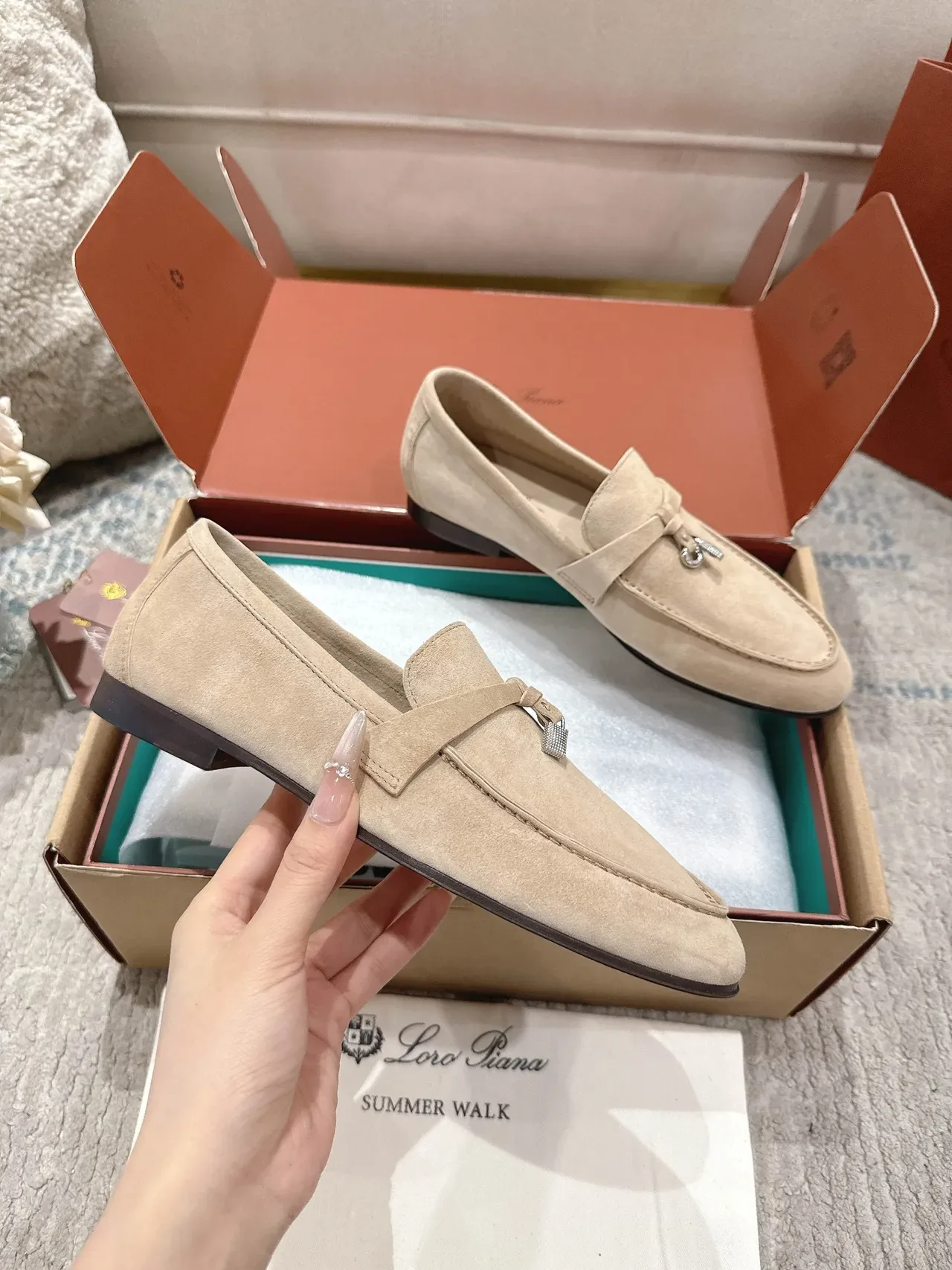 Loro Piana Summer Walk Beige Suede Tassel-Tie Loafers 4