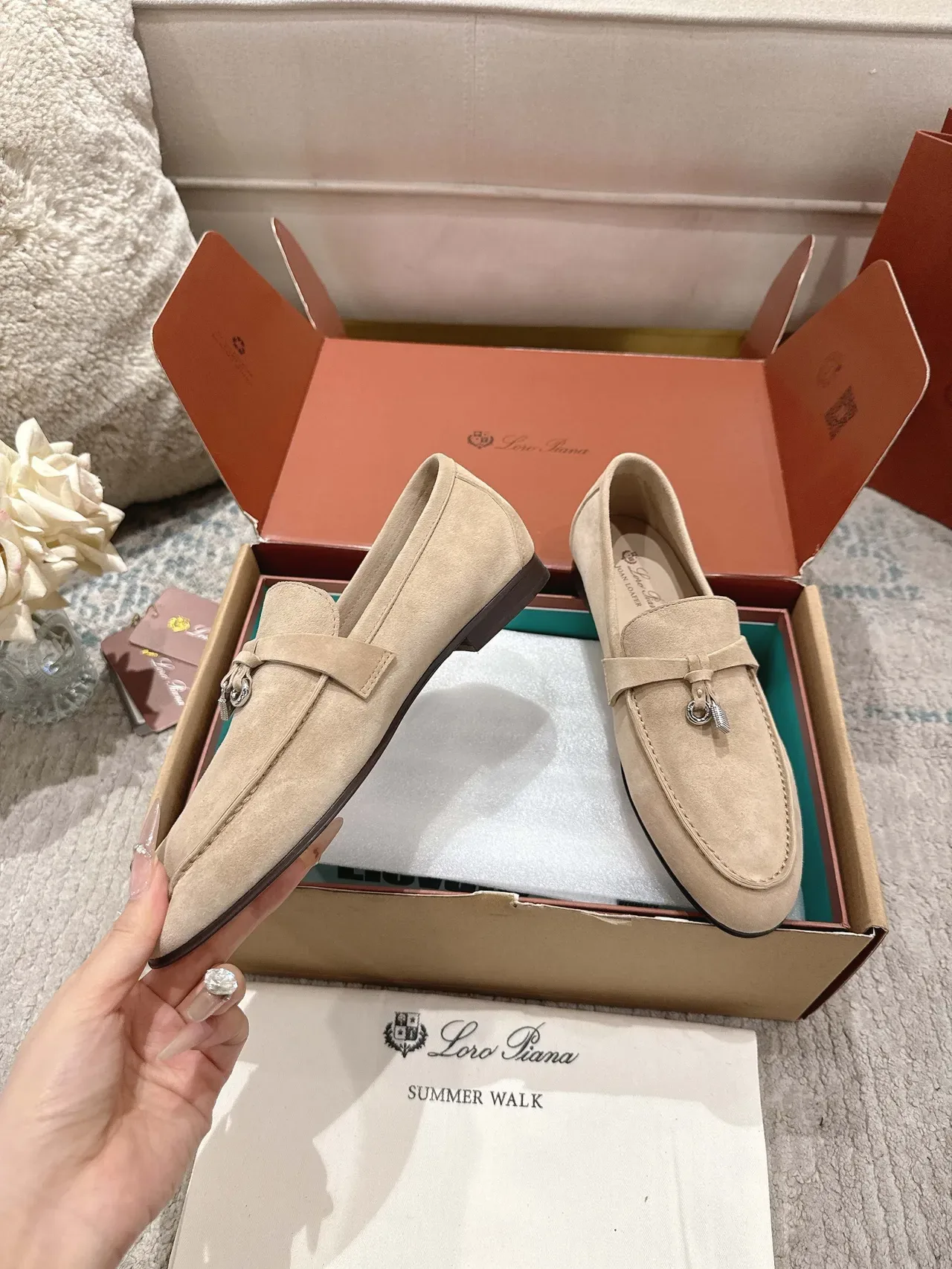 Loro Piana Summer Walk Beige Suede Tassel-Tie Loafers 6