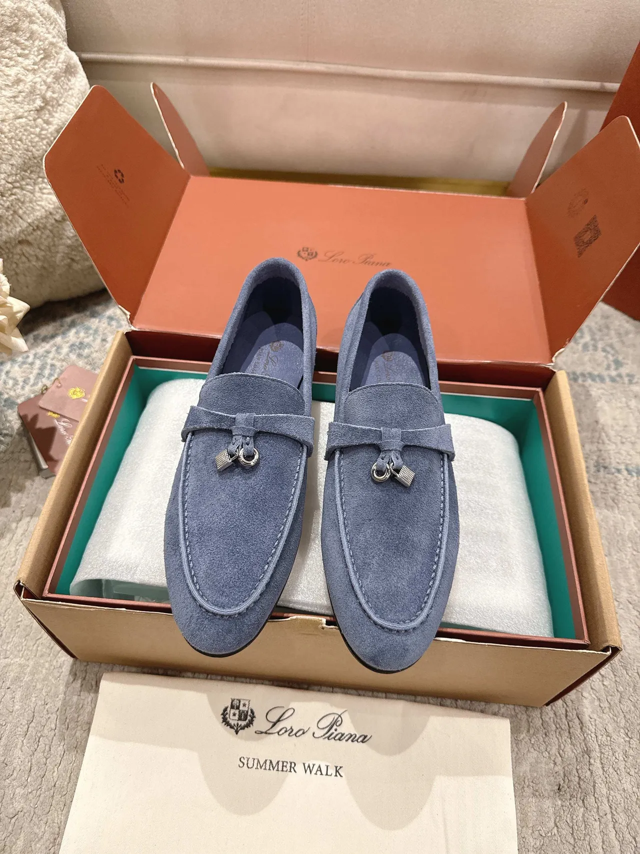 Loro Piana Summer Walk Mocassins de camurça azul 3