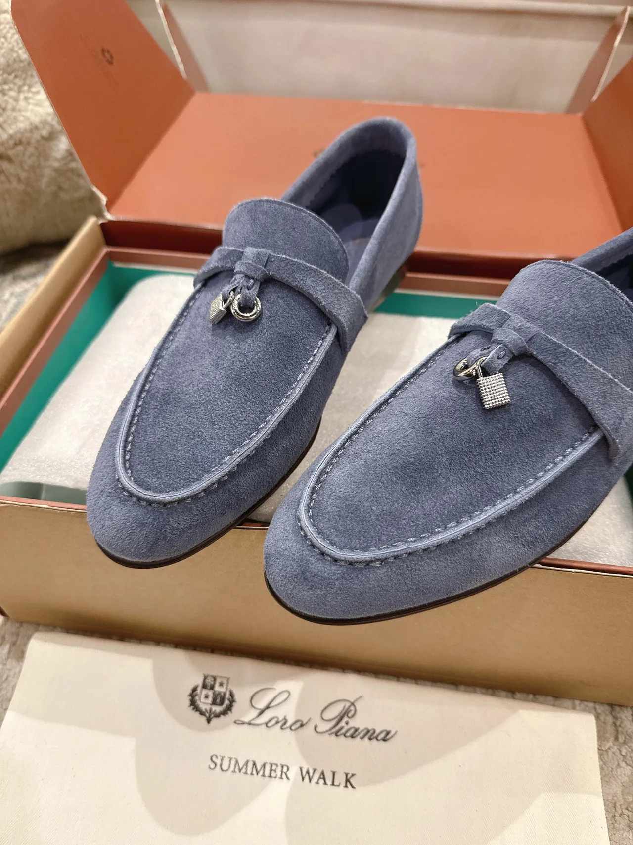 Loro Piana Summer Walk Mocassins de camurça azul 4