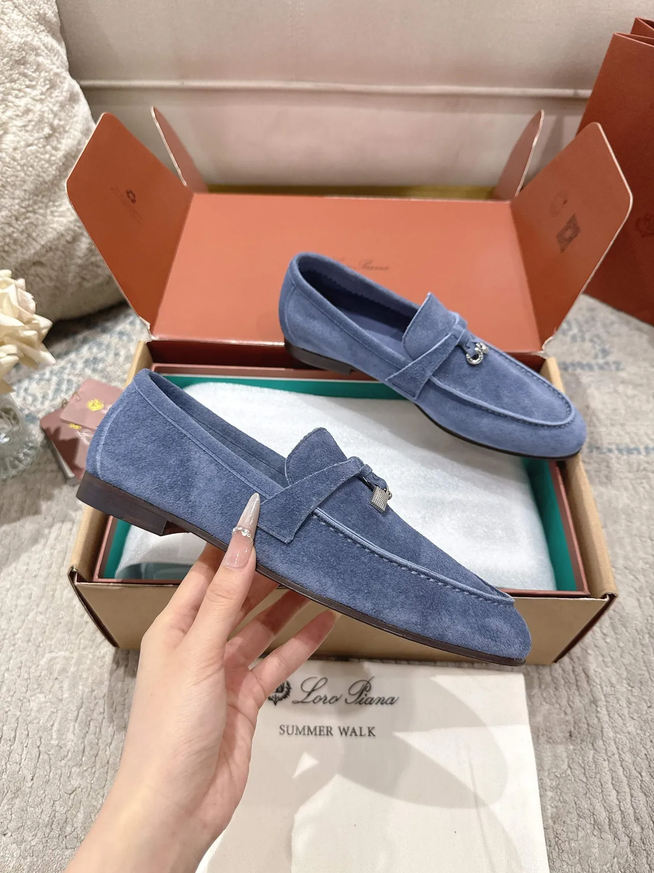 Loro Piana Summer Walk Mocassins de camurça azul 5