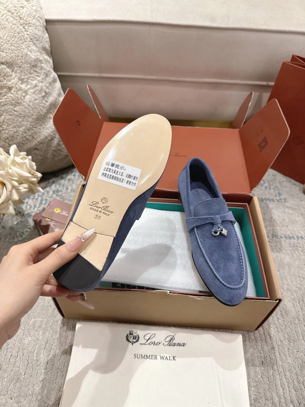 Loro Piana Summer Walk Mocassins de camurça azul 2